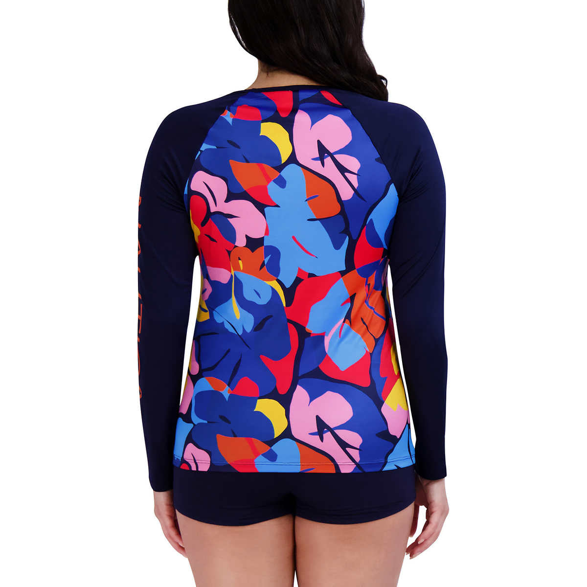 Nautica Women's Long Sleeve Floral Graphic Print UPF 30+ Beach Swim Rashguard Top