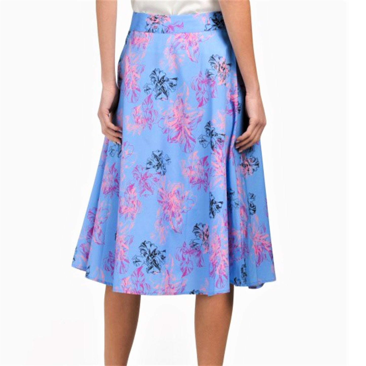 Neiman Marcus Women's Floral Cotton A-line Flare Midi Skirt