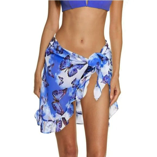 Moda Minx by ASOS Butterfly Print Ruffle Trim Chiffon Sarong Pareo Cover Up