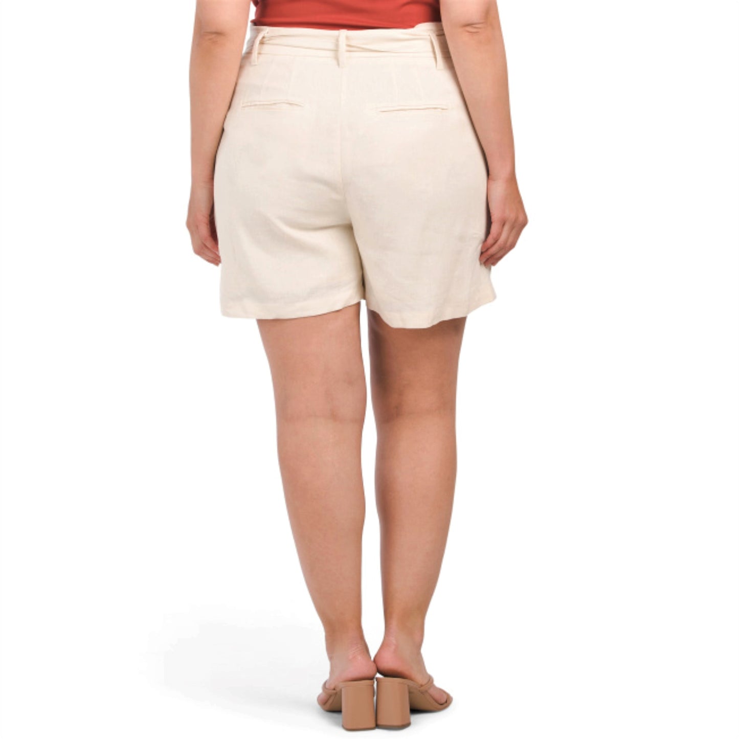 1.STATE Women's Plus Linen Blend High Rise Paperbag Waist Shorts