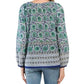 Cynthia Rowley Boho Floral Print Cotton Keyhole Peasant Top Blouse