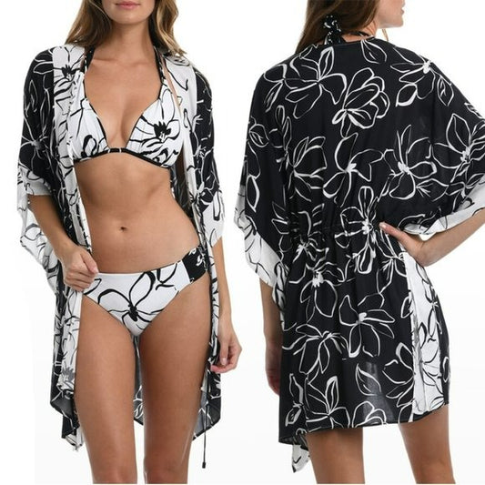 La Blanca Women's Moonlit Floral Print Beach Pool Kimono Cover Up