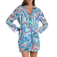 La Blanca Women's Swirl Print Long Sleeves Lace Up Beach Pool Tunic Cover Up