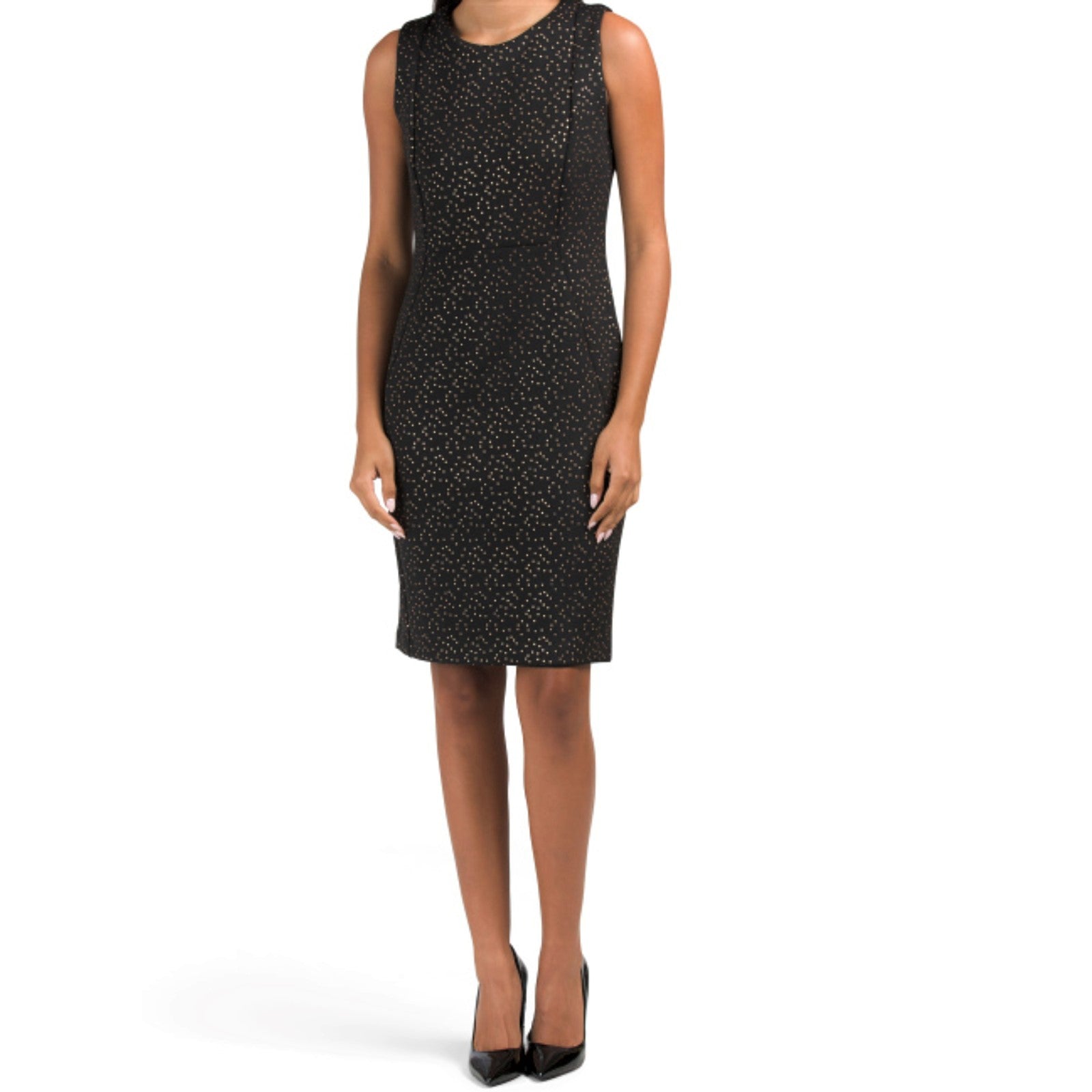 Carmen Marc Valvo Women's Gold Tone Texture Print Mini Dress Black / 8 Carmen Marc Valvo Women's Gold Tone Texture Print Mini Dress Black / 8