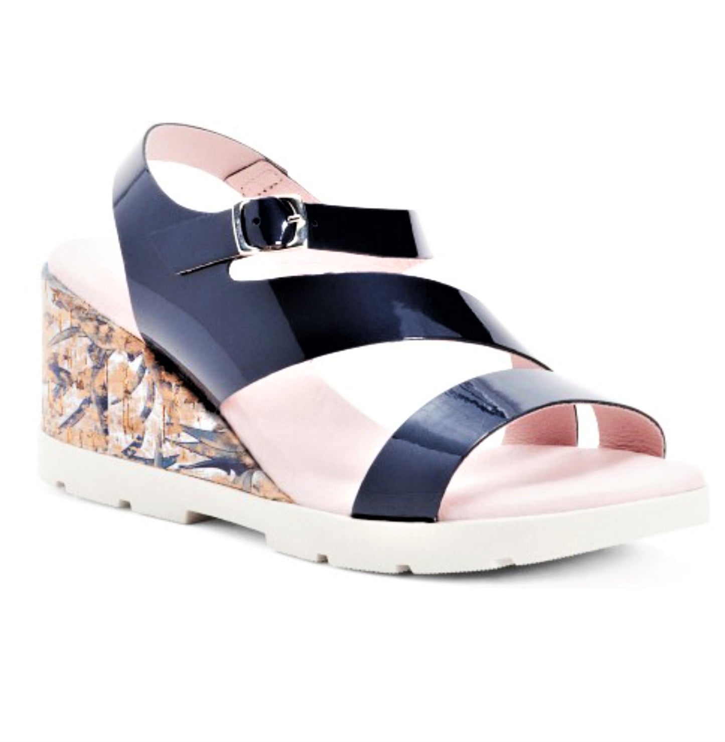 PUCHE Women's Spain Patent Leather Cork Wedge Sandals