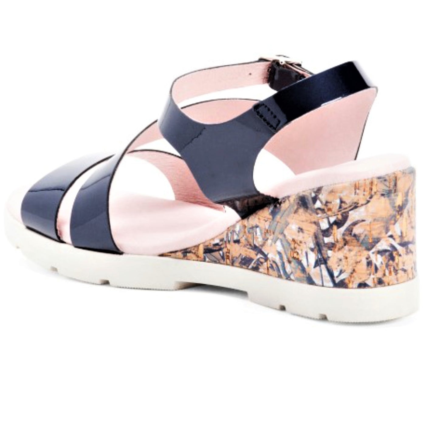 PUCHE Women's Spain Patent Leather Cork Wedge Sandals