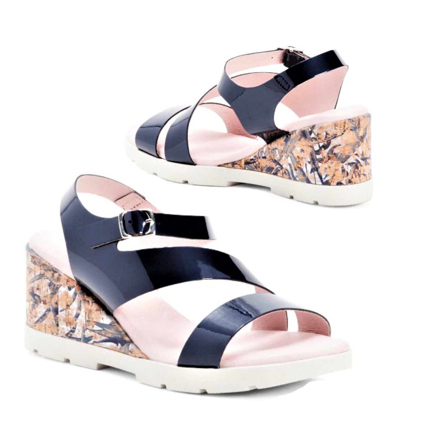 PUCHE Women's Spain Patent Leather Cork Wedge Sandals