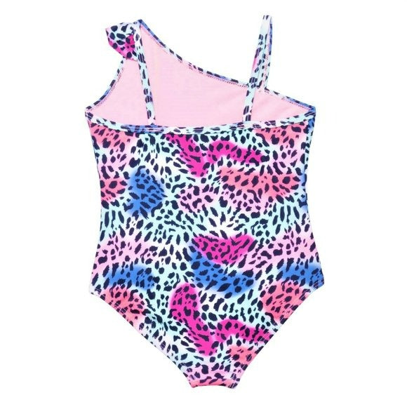 KENSIE GIRL Cheetah Madness Ruffle UPF 50 One-Piece Beach Pool Swimsuit