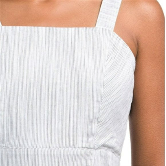 Tahari Linen Strappy Button Closure Stretch Striped Midi Dress