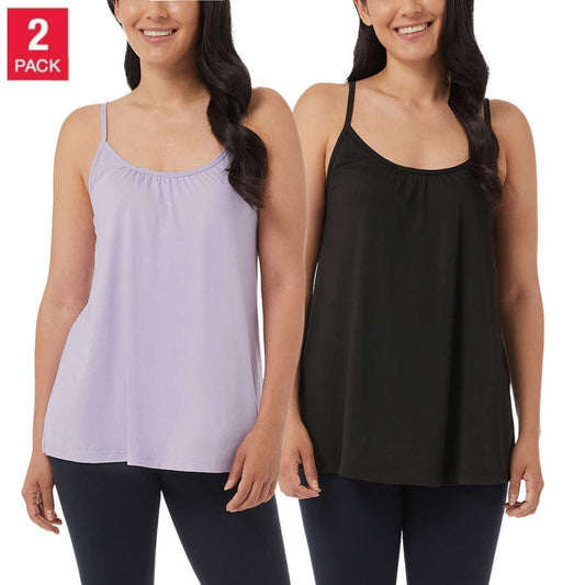 32 Degrees Women's  2-Pack Wire Free Built-in Bra Stretch Top Relaxed Fit Camisole