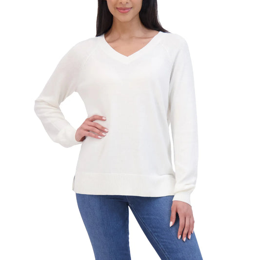 Lucky Brand Women's V-Neck Soft Cotton Blend Knit Sweater