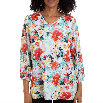 Mario Serrani Women's Floral Print V-Neck Tunic Blouse Green / Xl Mario Serrani Women's Floral Print V-Neck Tunic Blouse Green / Xl