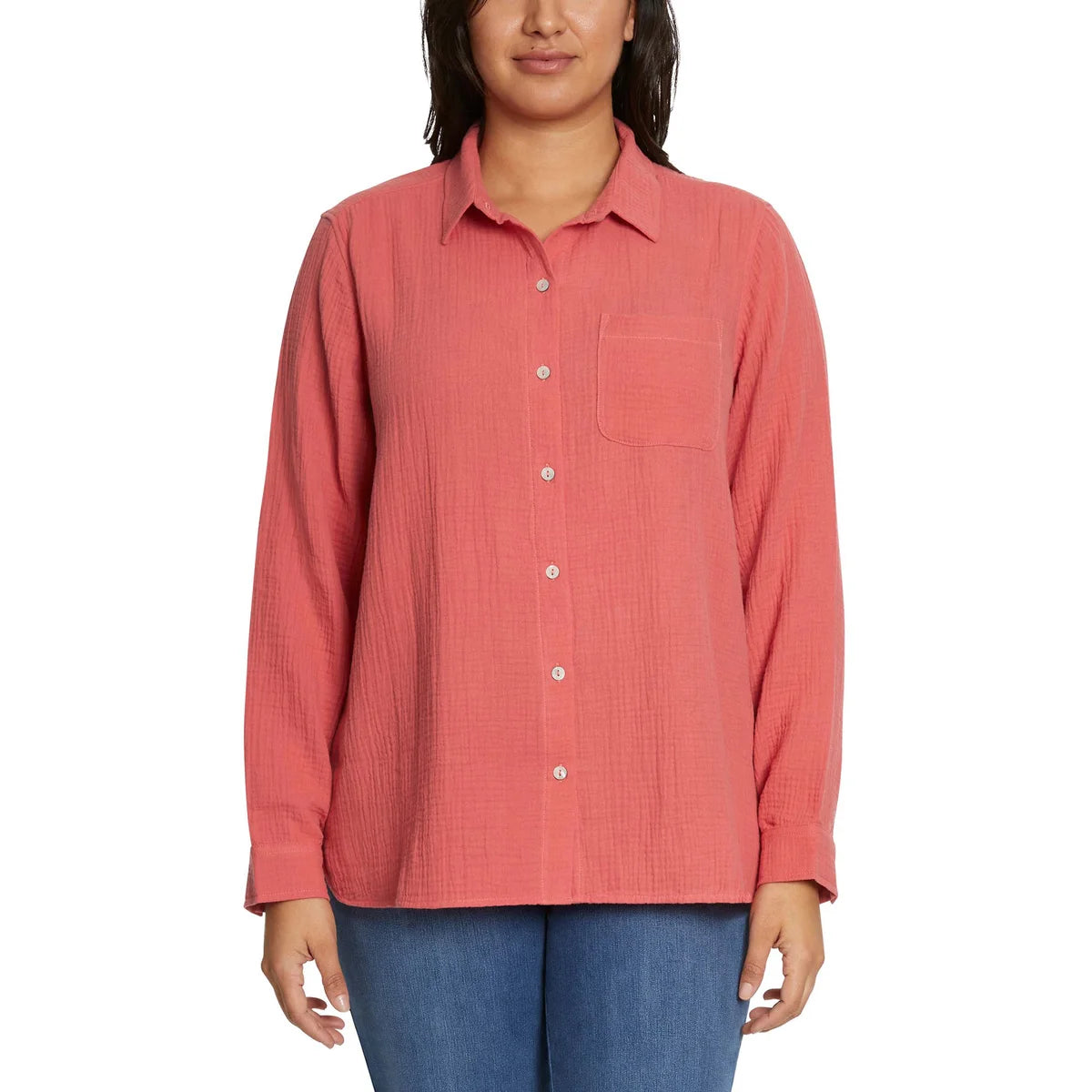 Jessica Simpson Ladies' Cotton Gauze Relaxed Fit Button Front Collared Shirt