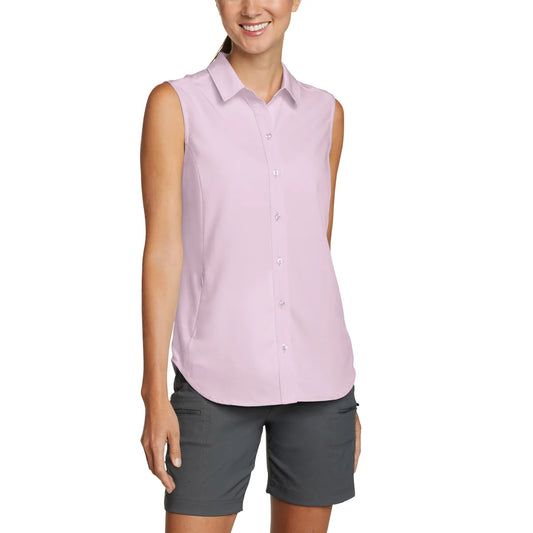 Eddie Bauer Women's Moisture Wicking Stretch Top Button Down Sleeveless Shirt