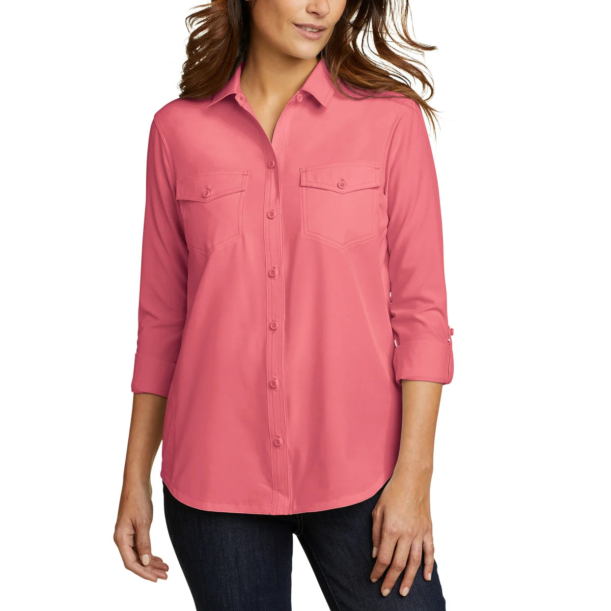 Eddie Bauer Women's Moisture Wicking UPF 50+ Departure Top Bottom Down Shirt