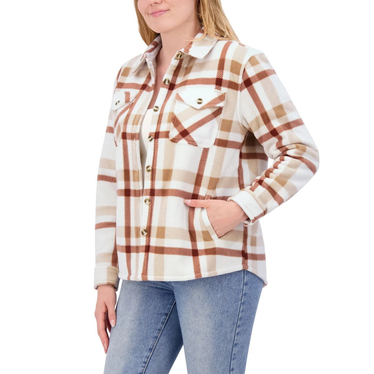 SAGE Women's Button Front Cozy Plush Plaid Shirt Jacket