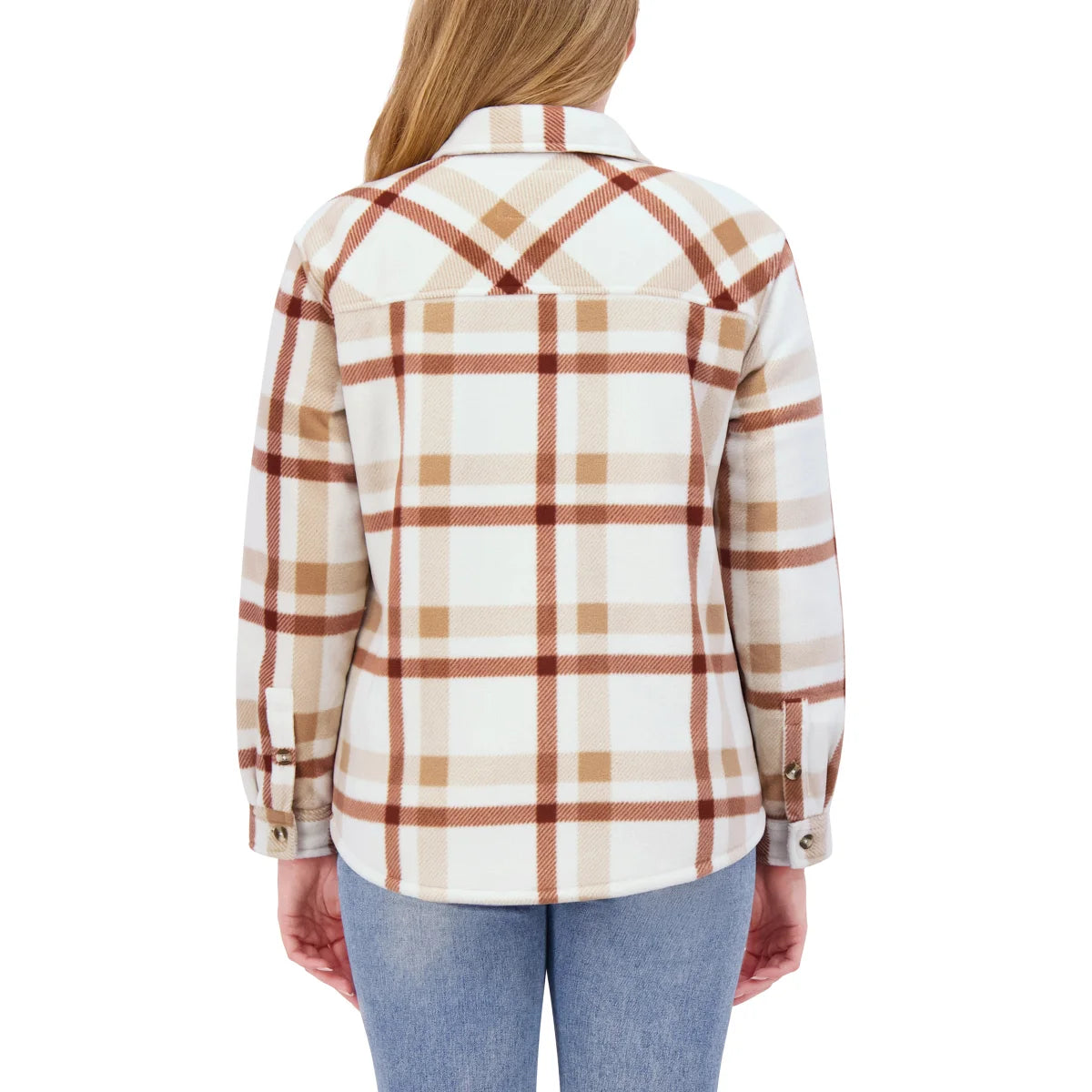 SAGE Women's Button Front Cozy Plush Plaid Shirt Jacket