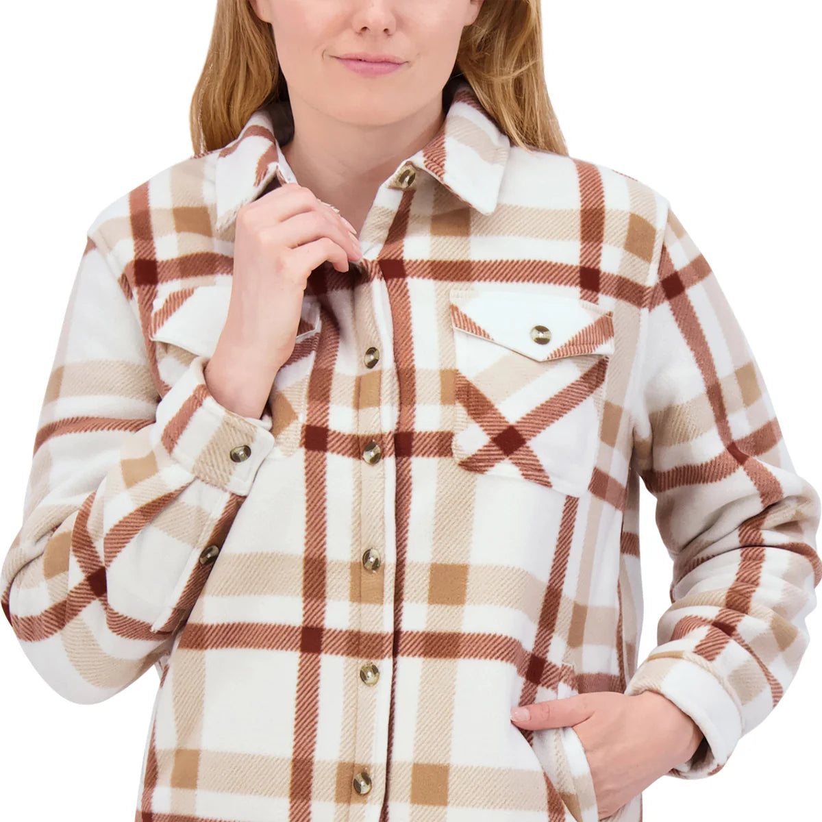 SAGE Women's Button Front Cozy Plush Plaid Shirt Jacket