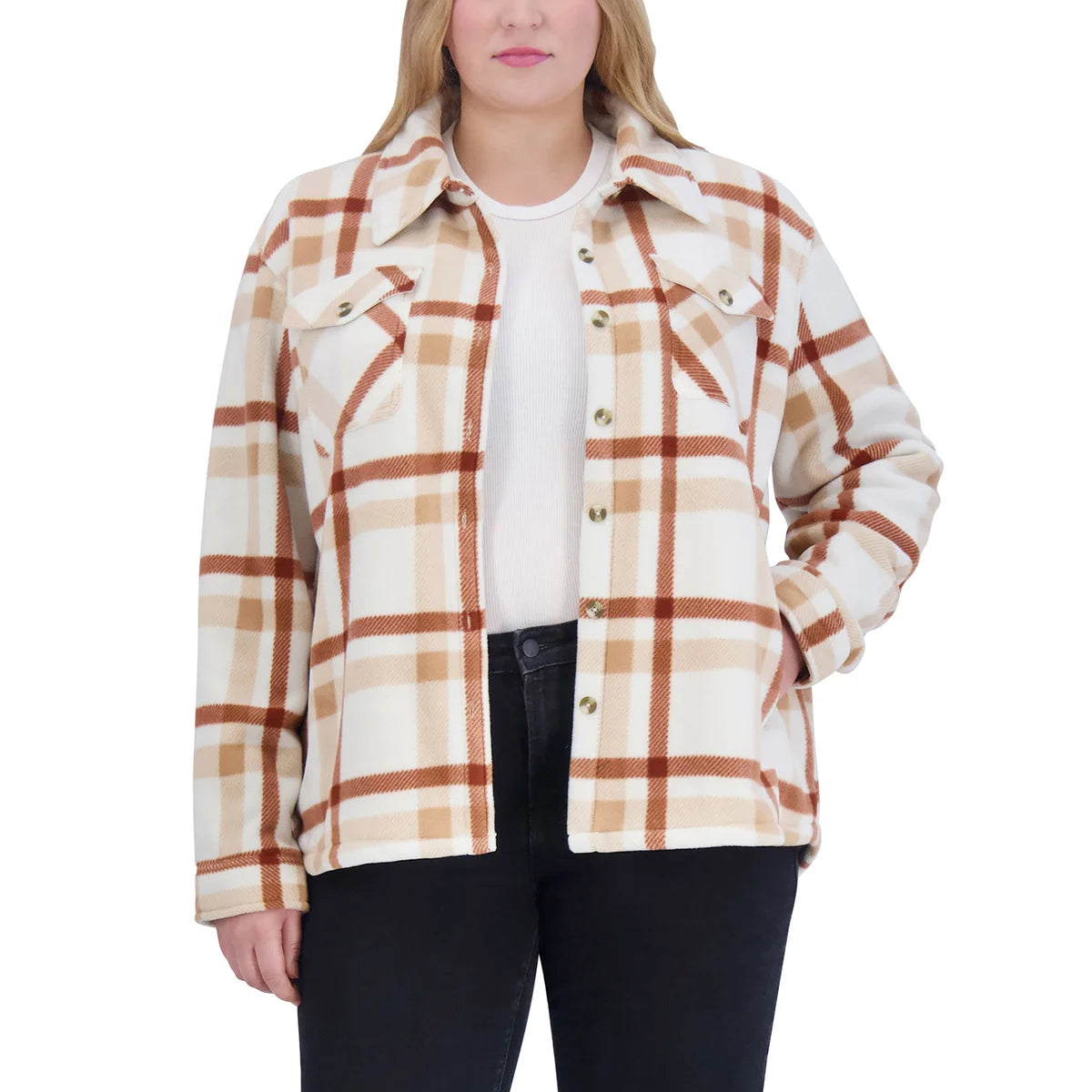 SAGE Women's Button Front Cozy Plush Plaid Shirt Jacket