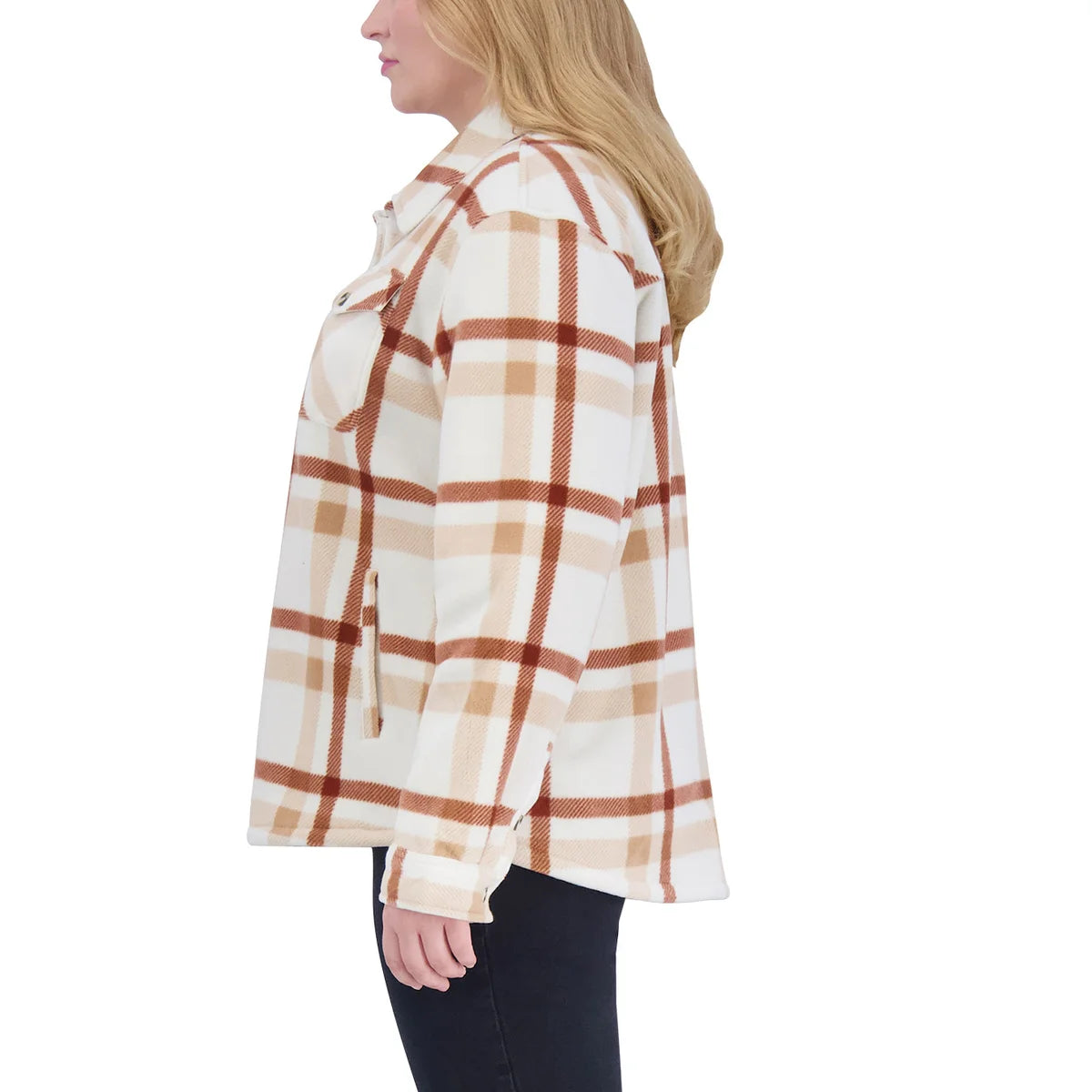 SAGE Women's Button Front Cozy Plush Plaid Shirt Jacket