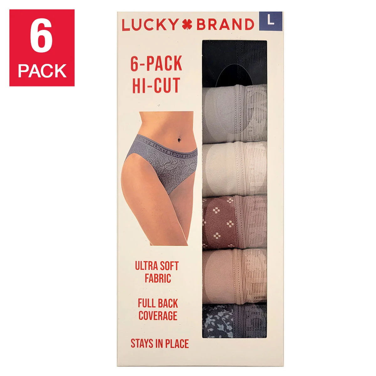 Lucky Brand Women's 6-Pack Ultra Soft 4-Way Stretch Tag Free Panties