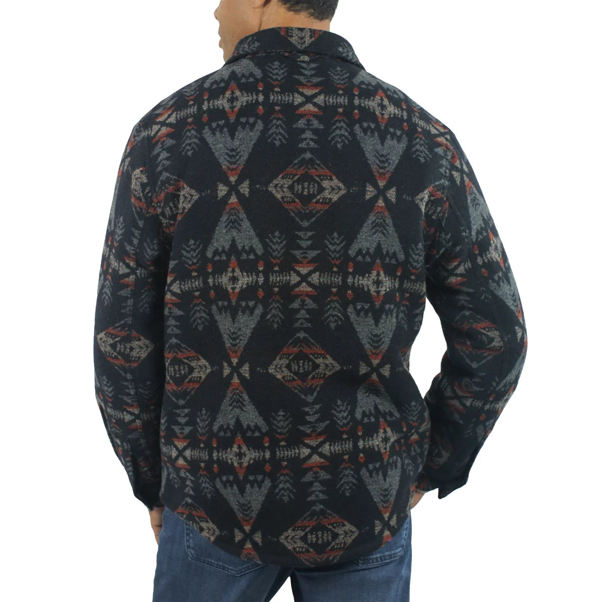 Jachs Men's Aztec Sherpa Lined Wool Blend Button Closure Shirt Jacket