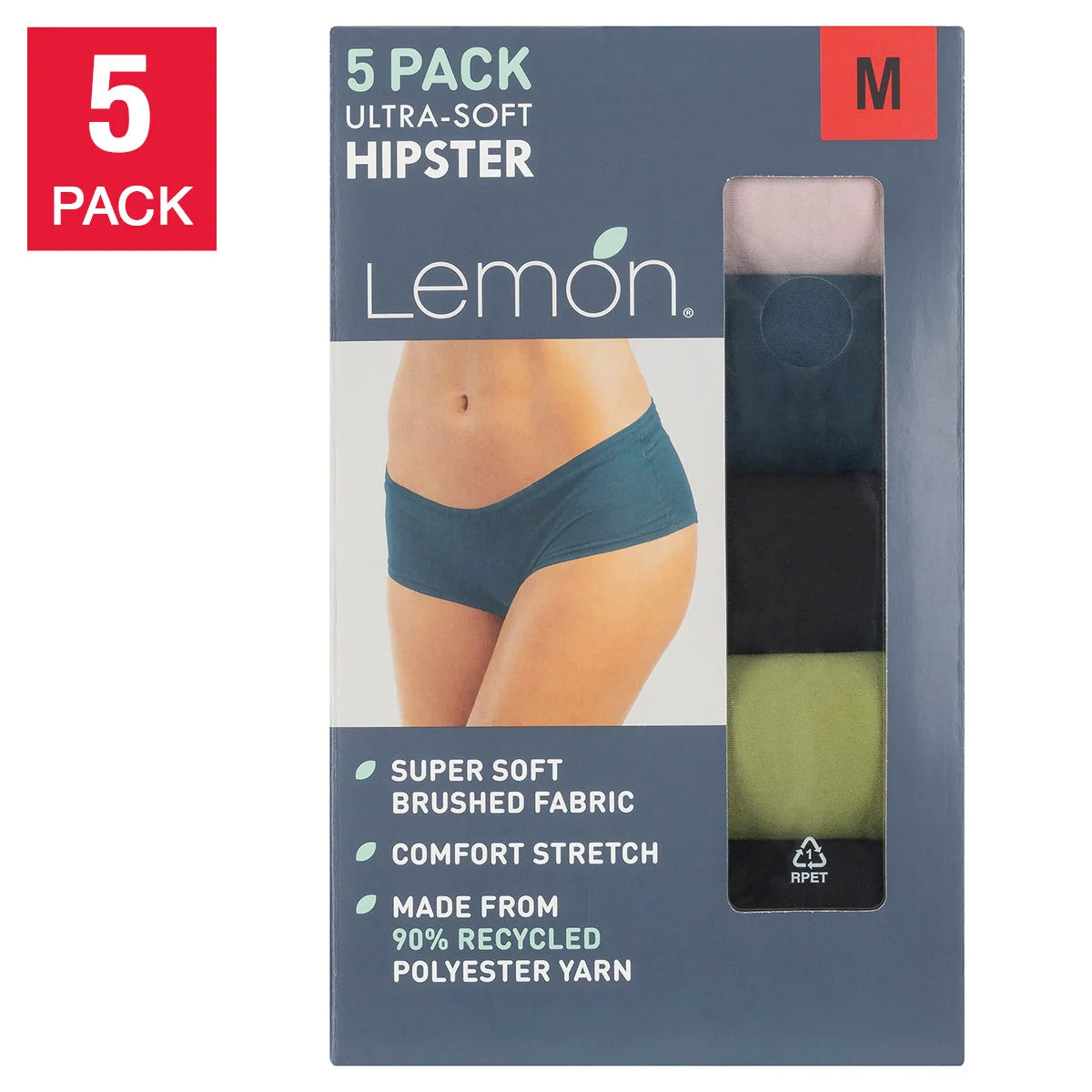 Lemon Women's 5-Pack Ultra Soft Comfort Stretch Hipster Panties