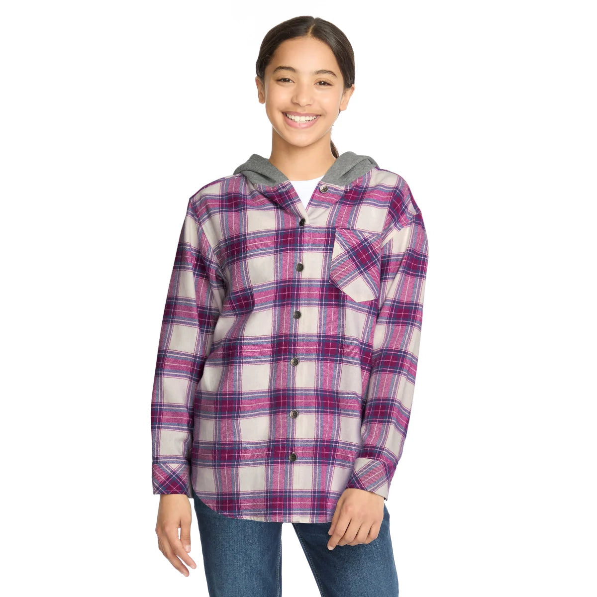 Roxy Youth Girls Flannel Plaid Button Down Hoodie