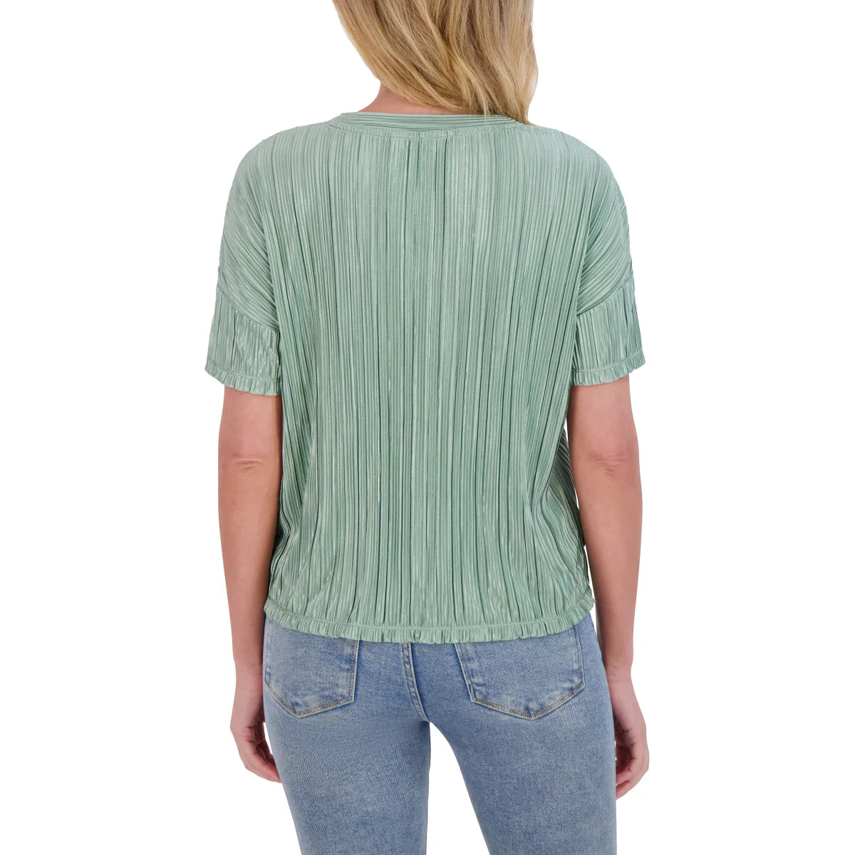 Andrew Marc Women's Short Sleeve Lightweight Plisse Top