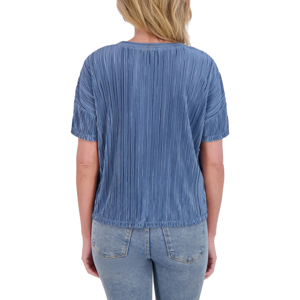 Andrew Marc Women's Short Sleeve Lightweight Plisse Top