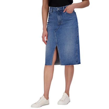 Lucky Brand Women's Asymmetrical Front Slit Denim Midi Skirt