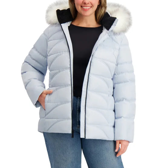 Nautica Women's Faux Fur Trim Water Resistant Hooded Puffer Jacket