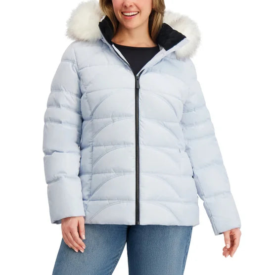 Nautica Women's Faux Fur Trim Water Resistant Hooded Puffer Jacket