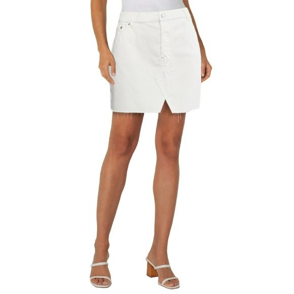 ASOS Raw Hem Front Slit White Denim Mini Skirt