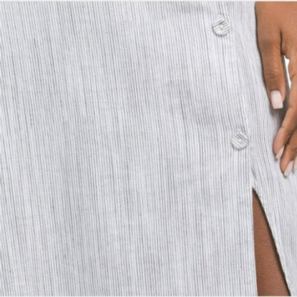 Tahari Linen Strappy Button Closure Stretch Striped Midi Dress – Letay Store