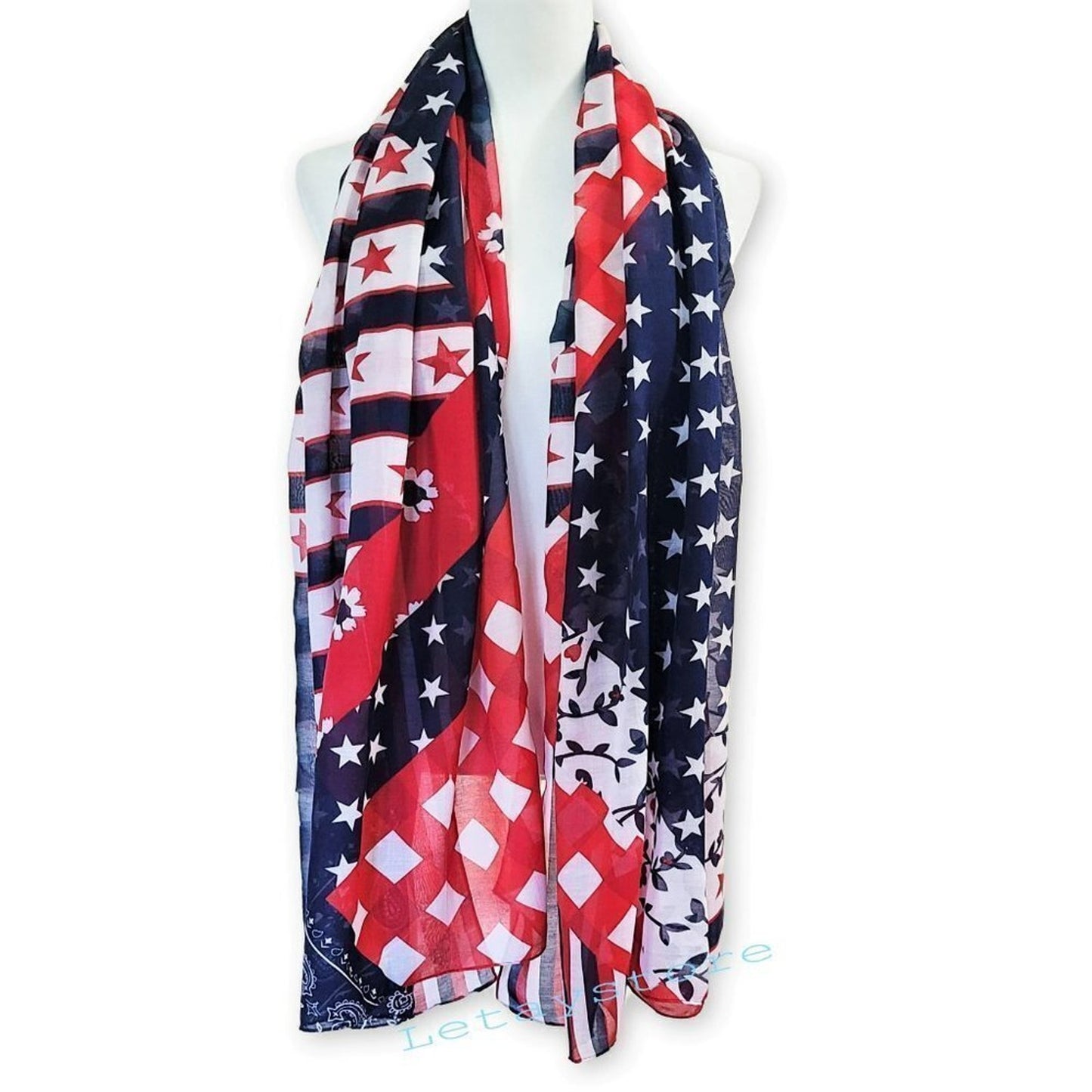 CEJON Women's Oversize Convertible Stars and Stripe Cover-Up Wrap Shawl Scarf