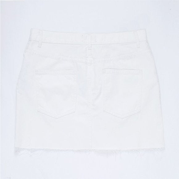 ASOS Raw Hem Front Slit White Denim Mini Skirt