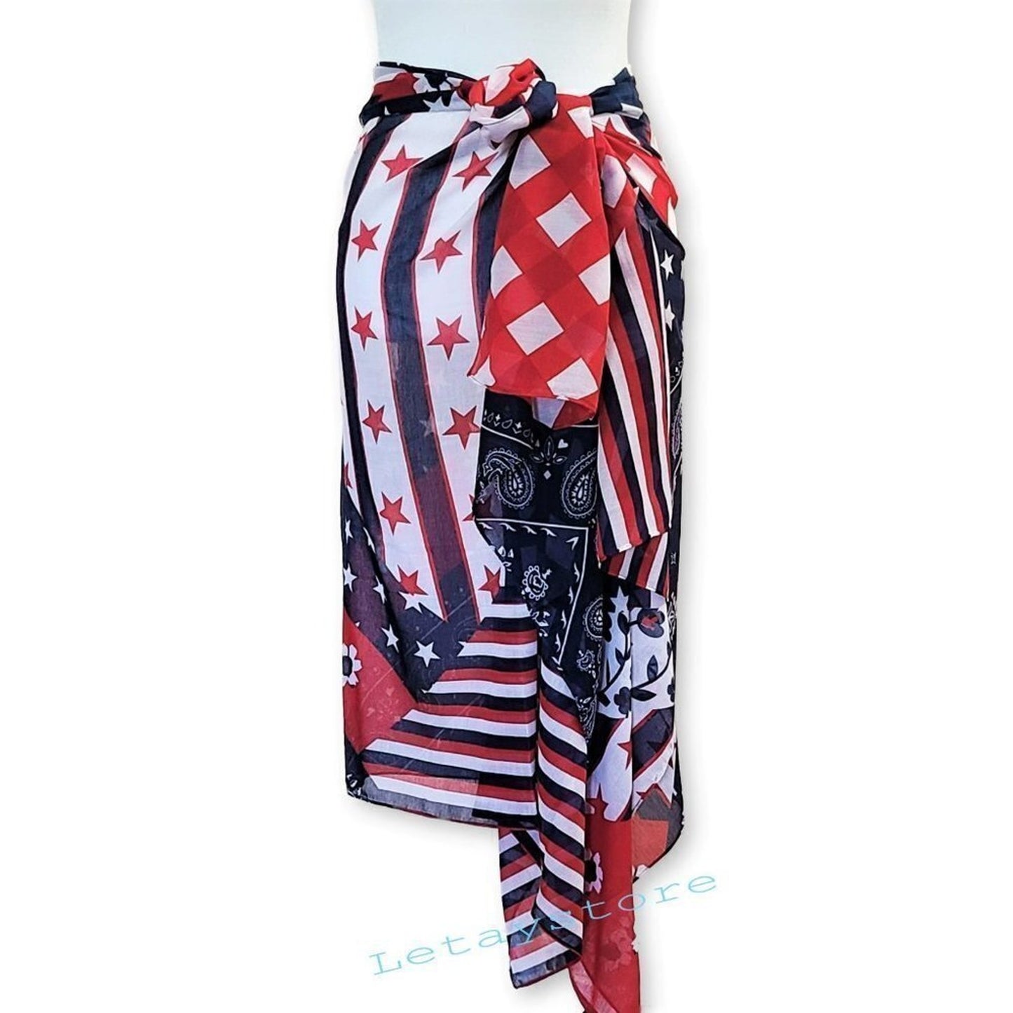 CEJON Women's Oversize Convertible Stars and Stripe Cover-Up Wrap Shawl Scarf