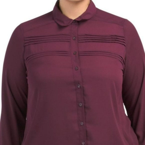 Nanette Lepore Women's Plus Pintuck Detail Blouse Button Front Shirt