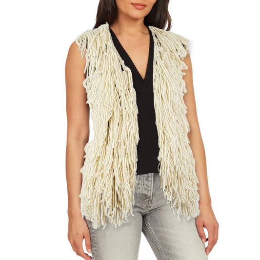 ABS Allen Schwartz Women's Boho Open Front Shaggy Layered Fringe Vest