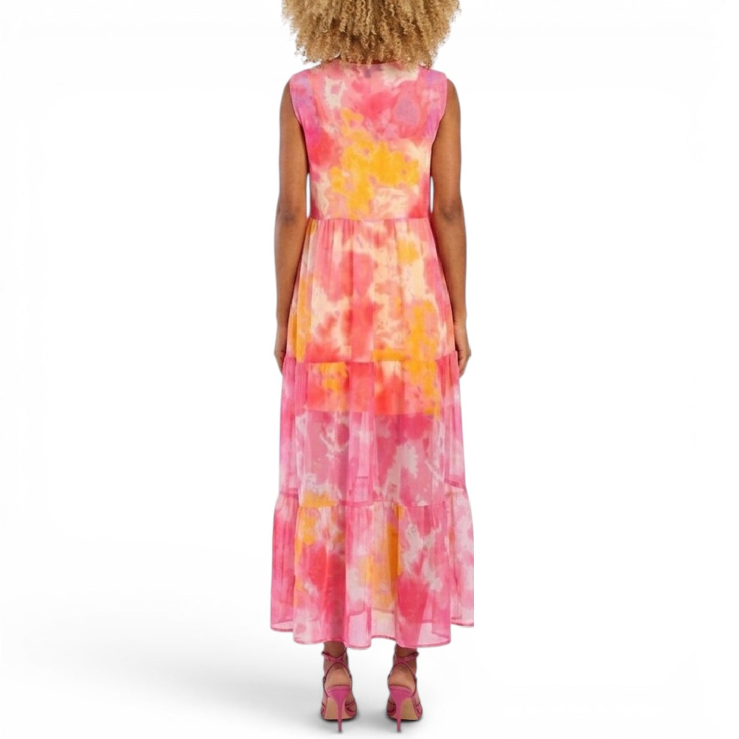 AMERICA & BEYOND Women's Abstract Print Relaxed Fit Tiered Sheer Cover-up Maxi Dress