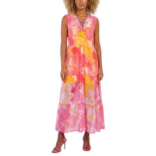 AMERICA & BEYOND Women's Abstract Print Relaxed Fit Tiered Sheer Cover-up Maxi Dress