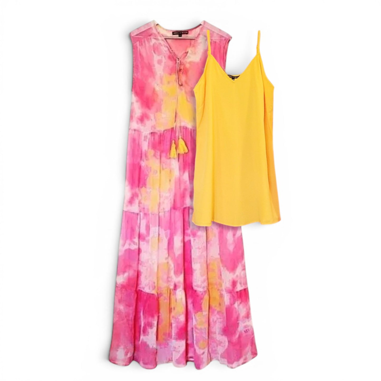 AMERICA & BEYOND Women's Abstract Print Relaxed Fit Tiered Sheer Cover-up Maxi Dress