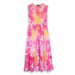AMERICA & BEYOND Women's Abstract Print Relaxed Fit Tiered Sheer Cover-up Maxi Dress
