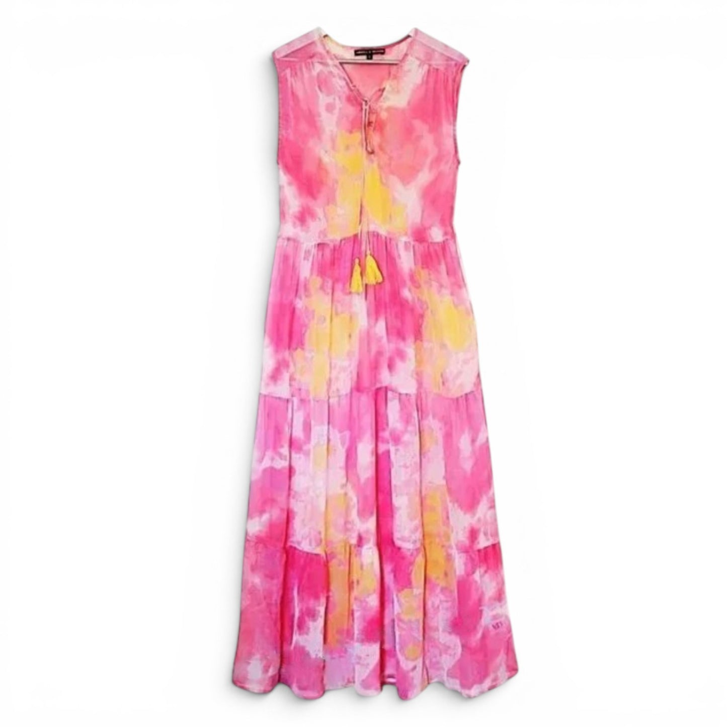 AMERICA & BEYOND Women's Abstract Print Relaxed Fit Tiered Sheer Cover-up Maxi Dress