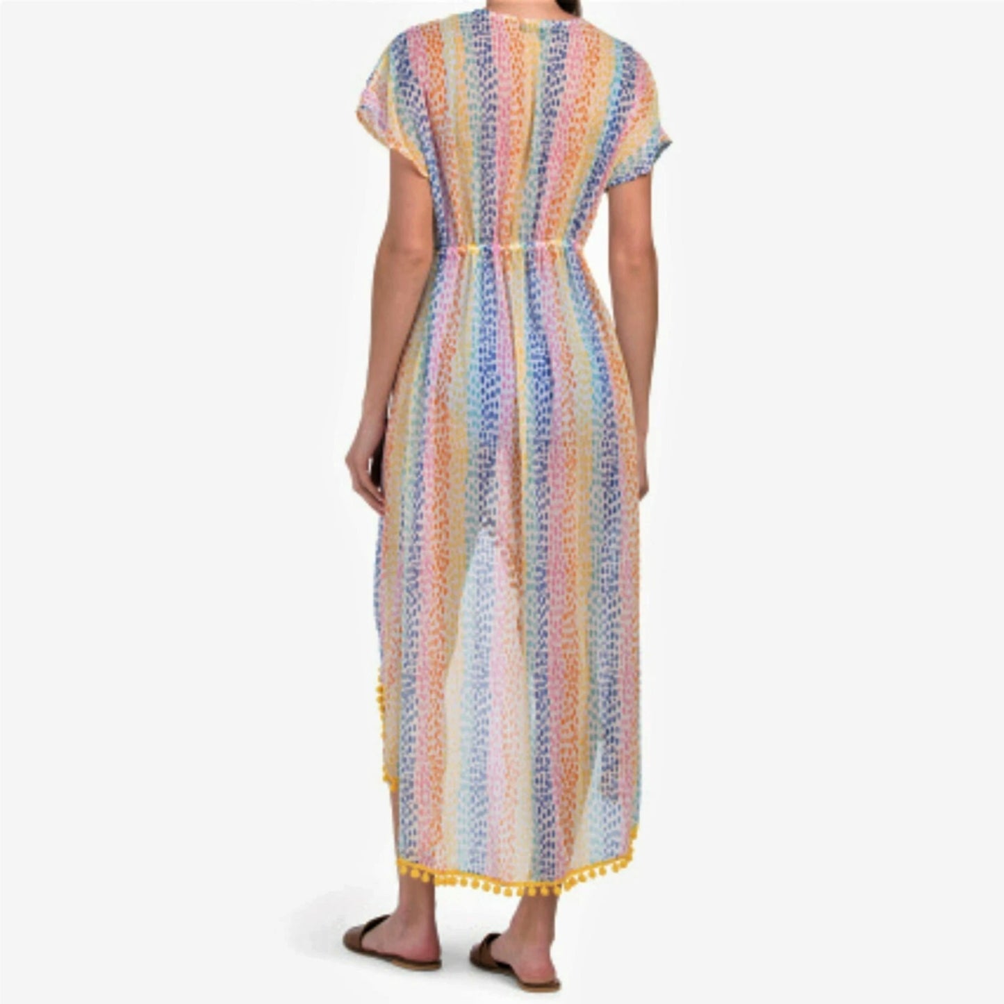 AMERICA & BEYOND Women's Semi-Sheer Cheetah Rainbow Stripes Cover-Up Dress