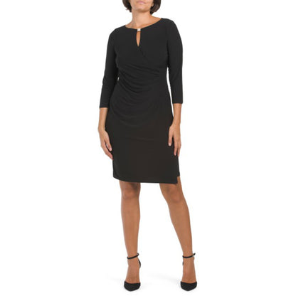 Anne Klein Women's Mary Keyhole Drape Front Mini Dress Black / M