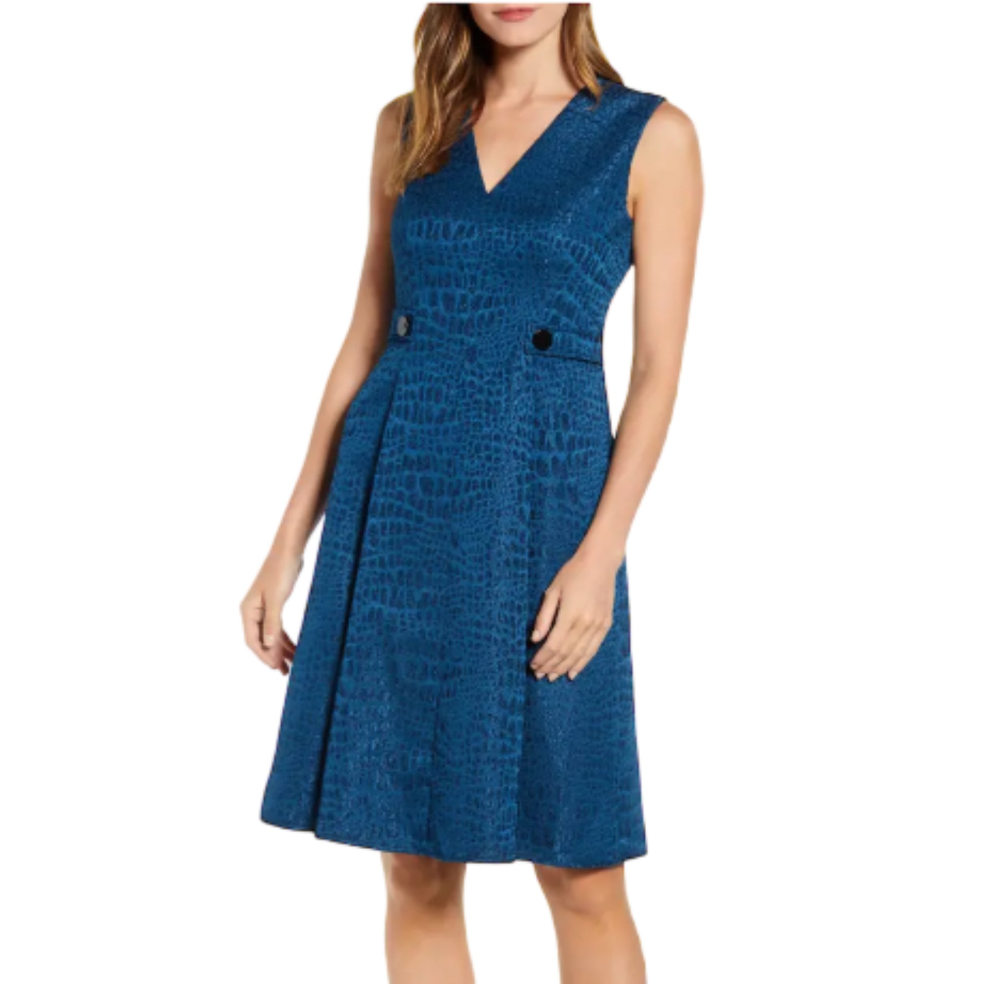ANNE KLEIN Women's Textured Jacquard Fit & Flare V-Neck Pleated Midi D Letay Store ANNE KLEIN Women's Textured Jacquard Fit & Flare V-Neck Pleated Midi D Letay Store