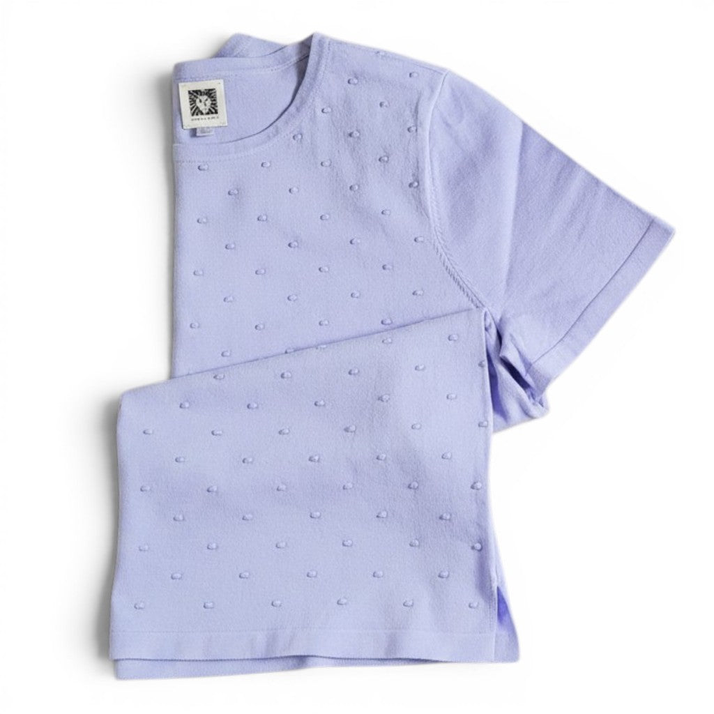 Anne Klein Women's Textured Polka Dots Cotton Blend Crew Neck T-Shirt