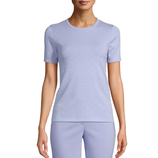 Anne Klein Women's Textured Polka Dots Cotton Blend Crew Neck T-Shirt
